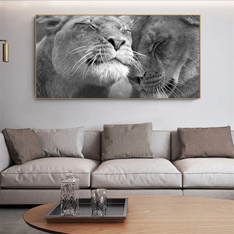 

Black and White Africa Lion Wild Animals Canvas Painting Posters and Prints Cuadros Wall Art Pictures For Living Room Home Decor