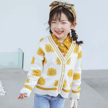 

Baby Girls Sweaters Korea Kids Clothes Spring Autumn Cotton Children Knitted Sweater Coat Cute Printing Girls Cardigan Jacket