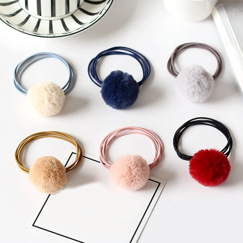 

Baby Girls Fashion Gum Cute Pompon Elastic Hair Bands Ball Pink Scrunchie Children Lovely Faux Fur Rubber Band Hair Accessories