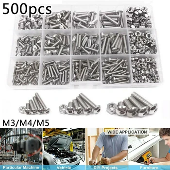 

500pcs M3 M4 M5 Hex Socket Head Cap Screw Bolts Nuts Assorted Box Kit Set