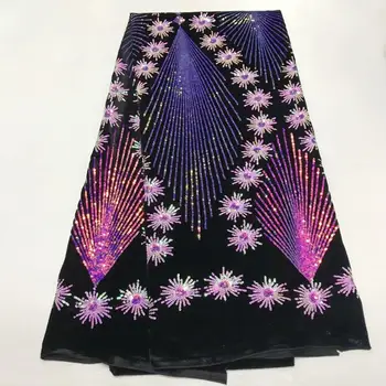 

New Wine Color African Lace Fabric 2019 High Quality French Velvet Lace Fabric With Sequins Lace Fabric For Wedding Party Dress