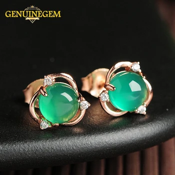

Jewepisode Bohemia Natural Chalcedony Stud Earrings for Women 100% 925 Sterling Silver Fashion Jewelry Earring Anniversary Gifts