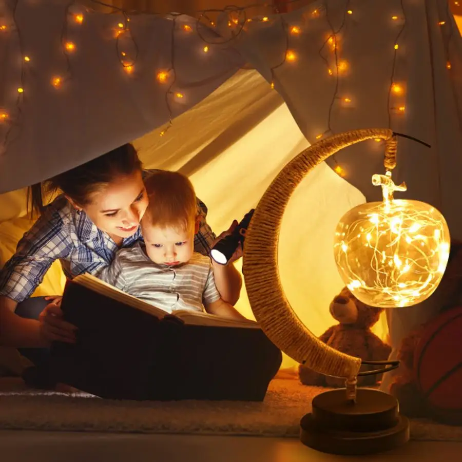 

Lampara Copper Wire 20LED Lanterns Handmade Hemp Rope Iron Night Light for Bedroom Living Room Night Lamps for Kids