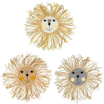 

Botique-3Pcs Cartoon Lion Hanging Decorations Handmade Cotton Thread Weaving Animal Head Ornament Kids Room Wall Home Accessory