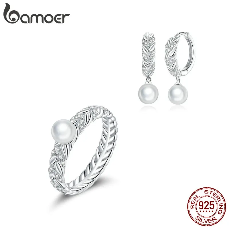 Bamoer серебро 925 пробы подарок с блестящими пшеничными ушками серьги и кольцо для