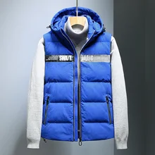 Мужское пальто с капюшоном, пуховый хлопковый жилет, жилет, осенне-зимний жилет, тренд в Корейском стиле, повседневный Приталенный жилет