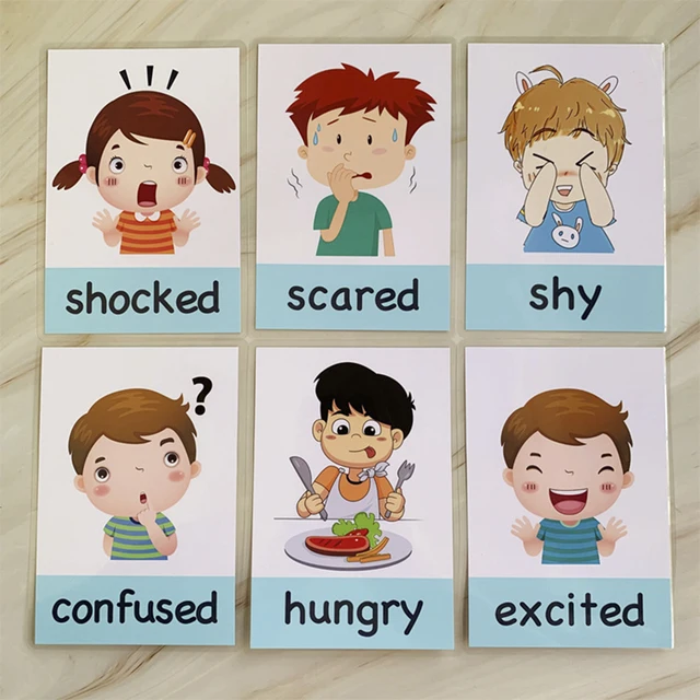 Montessori Baby Emotion Learning Card Cartoon English Emotion Flash Cards for Children Kids Funny Memory Exercise Game 4