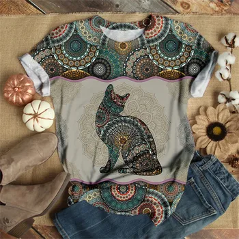 

Plus Size Women Tshirt Short Sleeve 3D Cat Animal Printed O-Neck Tops Tee T-Shirt Haut Femme Bluasa Harajuku Top Women Ropa Muj
