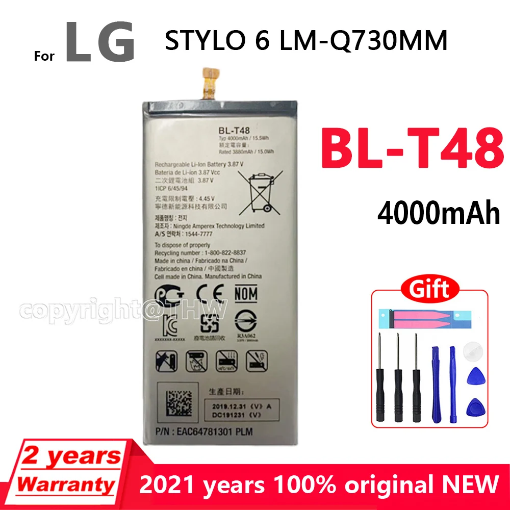 

100% Genuine BL-T48 4500mAh Phone Li-ion Battery for LG STYLO 6 LM-Q730MM BL T48 Cell Phone Replacement Batteries+Free Tools