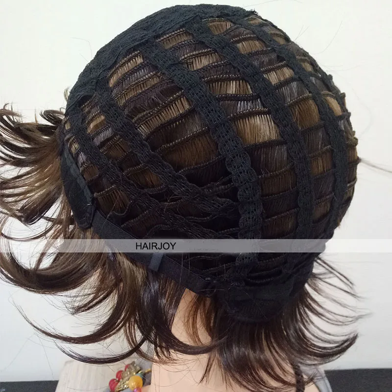 HAIRJOY синтетические волосы для женщин короткий кудрявый темно коричневый парик