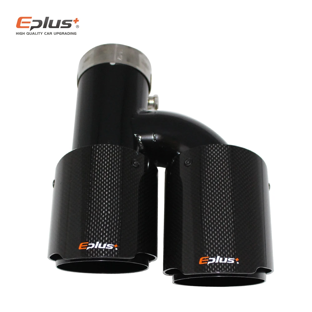Exhaust Muffler Tip Exhaust Pipe Muffler Exhaust Trim Pipe EPLUS Car Carbon Fiber Glossy Muffler Tip H Shape Double Exit Exhaust Pipe Mufflers Nozzle Decoration Universal Stainless Black