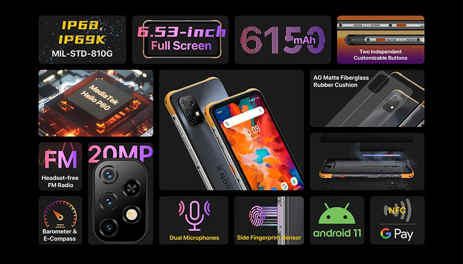 latest umidigi UMIDIGI BISON X10 NFC 4GB 64GB 20MP Triple Camera 6150mAh Phone P60 Octa Core Rugged Smartphone IP68 & IP69K Global Version best poco smartphone