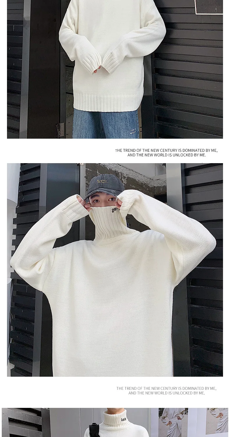 Winter Turtleneck Sweater Men's Warm Fashion Solid Color Casual Knit Pullover Man Streetwear Wild Loose Long Sleeve Sweater
