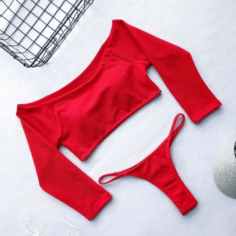 2020 Sexy Long Sleeve Off Shoulder Bikini Set Women Swimsuit Beachwear Frill Bathing Suit Swimwear Female Biquinis 2020 Sexy Long Sleeve Off Shoulder Bikini Set Women Swimsuit Beachwear Frill Bathing Suit Swimwear Female Biquinis