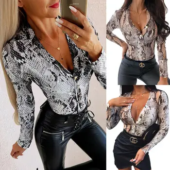 

Women Ladies Leopard Print Bodysuit V Neck Stretch Leotard Body Tops Jumpsuit