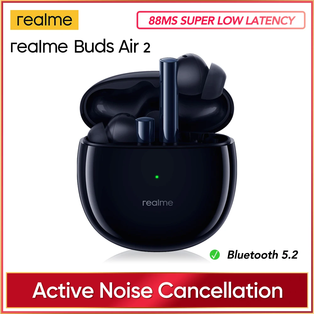 NEW realme Buds Air 2 ANC Wireless Earphone 88ms Super Low Latency 25h Playback Game Music Sports Bluetooth Headphones Real |