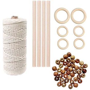 

Macrame Plant Hanger Macrame Cord 109 Yards Natural Macrame Cord 3mm Cord with Wood Ring Wooden Stick for DIY Crafts