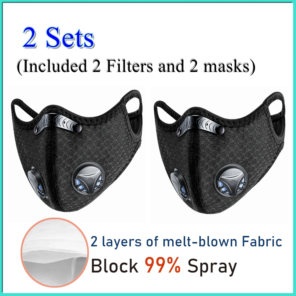 

2pc Washable Sport Cycle KN95 Mask PM2.5 face shield Dustproof Mask Filter mascarilla Masker Melt-Blown Anti-Spray Smoke Masks