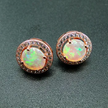 

Beautiful Rose Gold in 925 Sterling Silver White Color Fire Opal Stud Earring Womens Opal Earrings For Gift