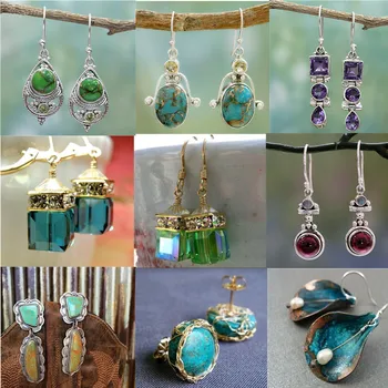 

Vintage Luxury Pendant Drop Earrings 2019 Creative Natural Green Crystal Retro Ethnic Boho Dangle Earrings Women Jewelry