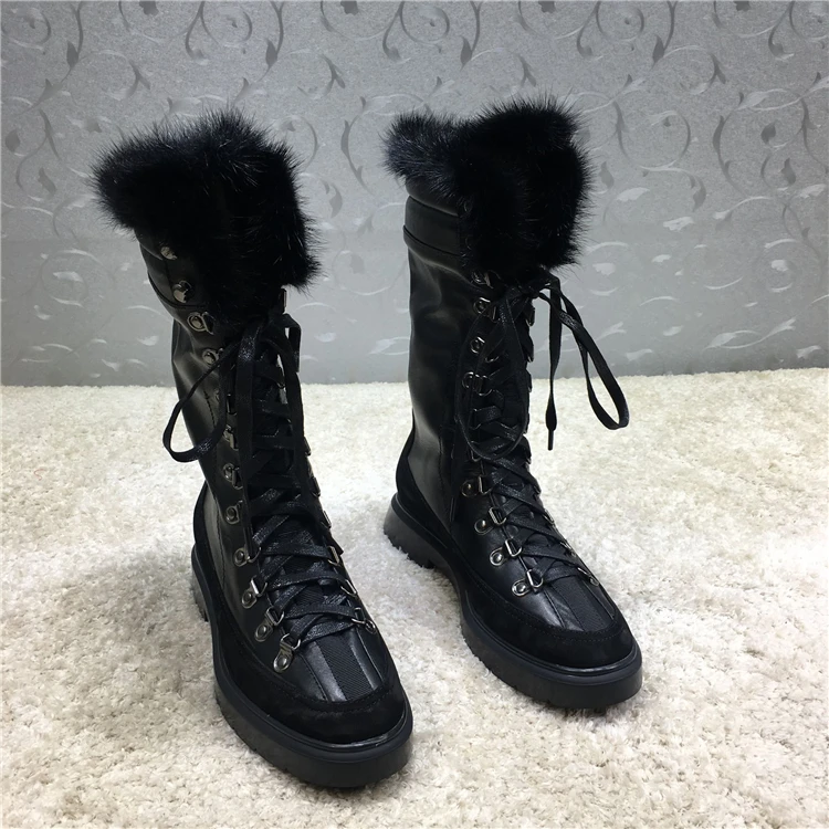 Зимние сапоги; женская обувь из натуральной кожи; Bota Feminina; зимние сапоги до середины икры; Botas Mujer; мотоциклетные ботинки; Botines Mujer; модель года; Wram Zapatos De Mujer