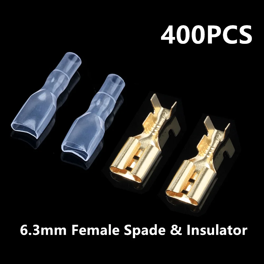 400pcs 6.3mm Electrical Wire Connectors Female Spade Crimp Terminals