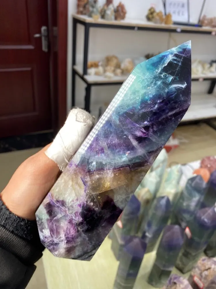 Natural Large Colored Fluorite Crystal Point Natural Crystal Wand Healing