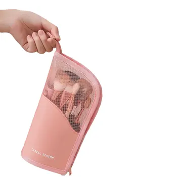 

Travel Cosmetic Bag Portable Sheer Mesh Patchwork Toiletry Bag Makeup Tool Storage Pouch with Handle