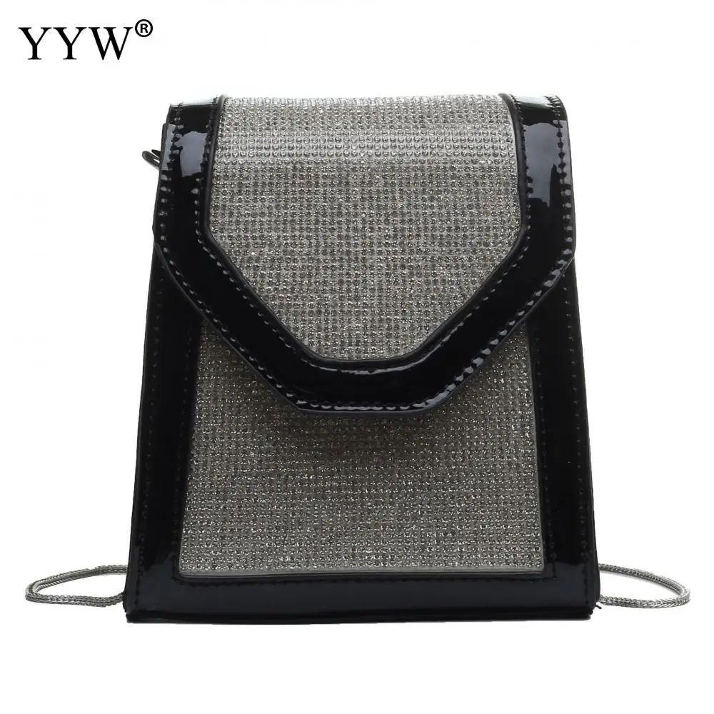 

Silver Rhinestone Chain Crossbody Bags For Women 2019 With Small Cell Phone Day Bag Black Clutch Viintage Girl School Bag