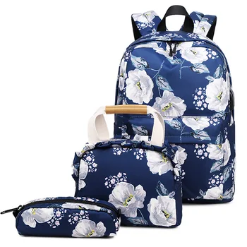 

Fashion 3pcs/set floral school backpack for girls cute flower handbag set student pencil bag children school bags kids backpack