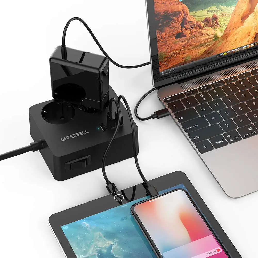 ЕС мульти Мощность пропилен каучука прокладки с 2 розетки 3 Порты USB и 1 5 м/5ft