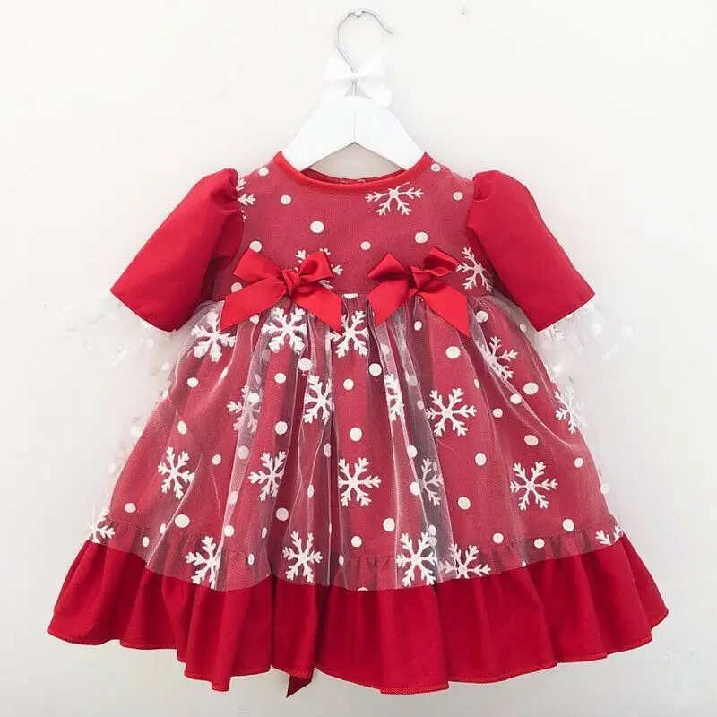 Новое поступление, зимние рождественские сетчатые платья снежинки для маленьких девочек вечерние платья-пачки принцессы на Рождество