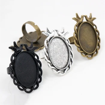 

18x25mm 5pcs Antique Silver Plated & Bronze and Black Brass Oval Adjustable Ring Settings Blank/Base,Fit 18x25mm Glass Cabochons