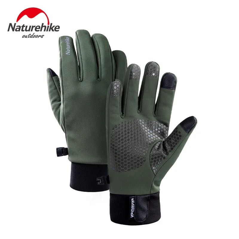 NatureHike зимние уличные бархатные теплые перчатки, брызгозащитные перчатки для занятий сенсорным экраном, бега, велоспорта, спортивные перчатки - Цвет: Army green