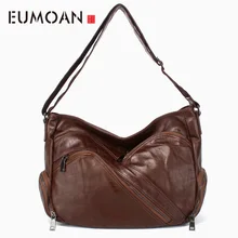 EUMOAN повседневная большая сумка, косая сумка на плечо, женская сумка, первый слой из кожи, много карманов, кожаная женская сумка, широкая косая сумка