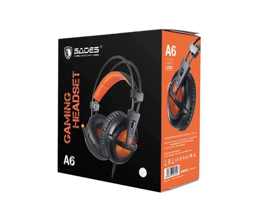 Игровые Накладные наушники SADES A6 проводные USB с микрофоном голосовым управлением