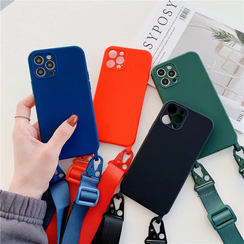 Luxury Silicone Chain Necklace Phone Case For iPhone 12 11 Pro Max 7 8 Plus X XR XS Max Lanyard Neck Strap Rope Cord Back Cover