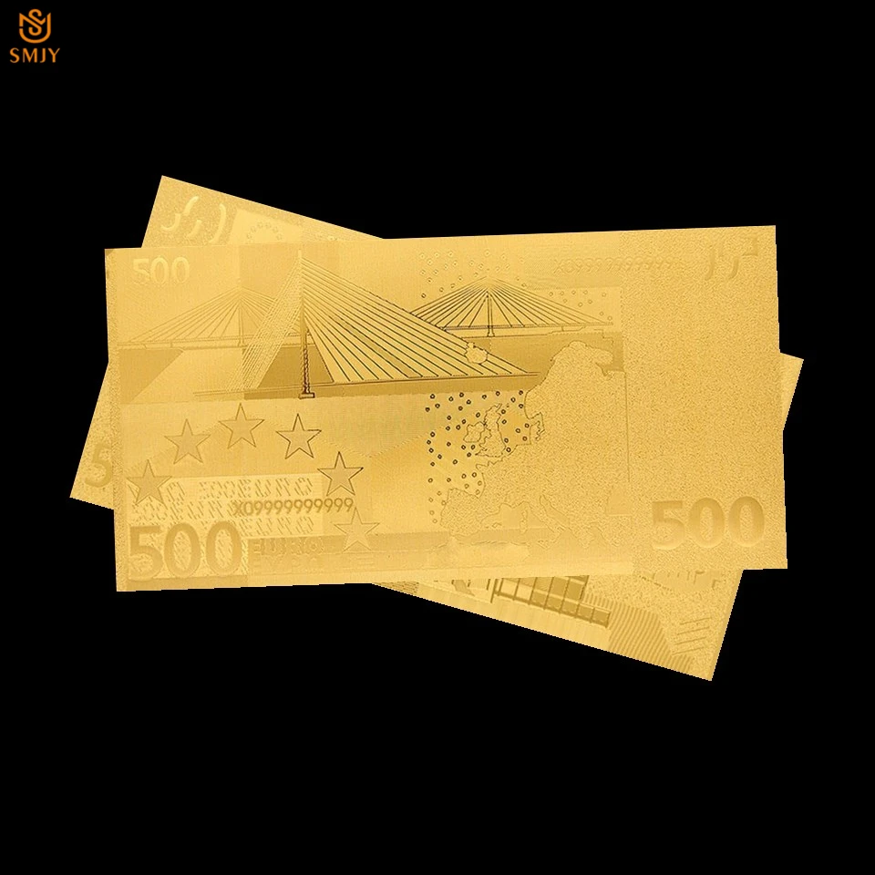 Золотая фольга Европейская валюта 500 евро Деньги 24k позолоченные копии банкнот