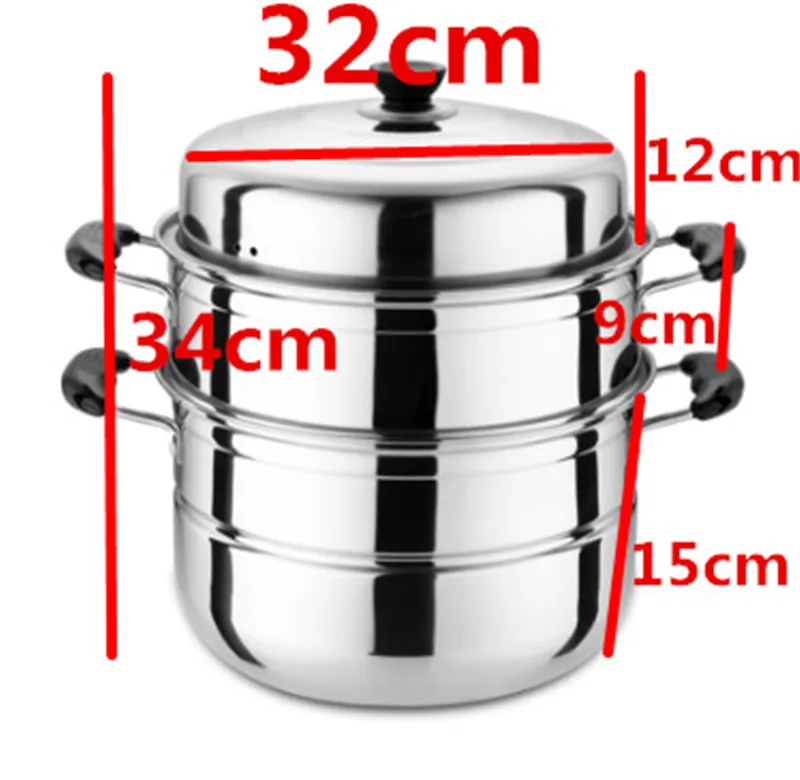 32cm 3 Layer Двухслойная Толстая Пароварка из нержавеющей стали, паровой горшок для супа, универсальные кастрюли для приготовления пищи, для индукционной плиты, газовая плита, паровой горшок - Цвет: 32cm 3 Layer