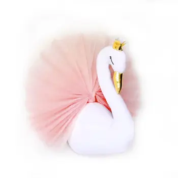 

Cute 3D Golden Crown Swan Wall Art Hanging Girl Swan Doll Stuffed Toy Animal Head Wall Decor For Kids Room Birthday Gift