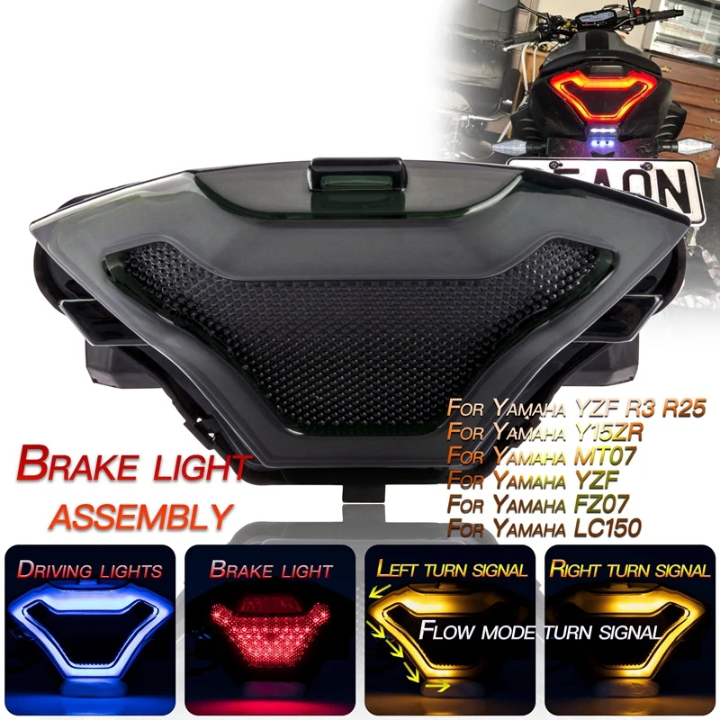 Motorcycle Tail Light Brake Turn Signal Lamp Flowing Flash for Yamaha YZF R3 R25 Y15ZR MT03 MT07 FZ07 LC150 |