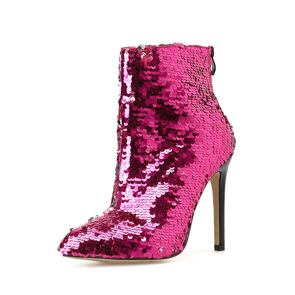 ELVIRAS Pink Sequin Boots Women High 