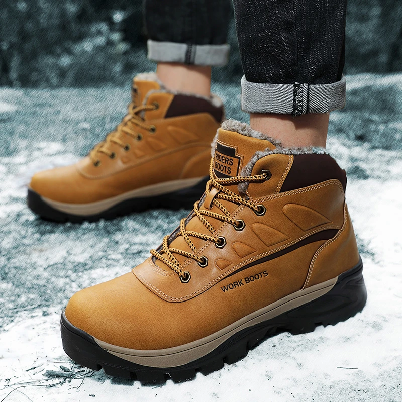 Zapatos invierno para hombre, botas de nieve cálidas felpa piel, botines de invierno con cordones, zapatos informales para exteriores|Botas básicas| - AliExpress