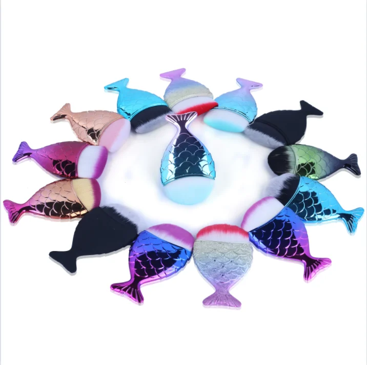 

Make Up Brushes Cosmetic Professional Tail Mermaid Holder Shape Makeup Brush Foundation Cosmetic Fish Tools Kit Powder Face