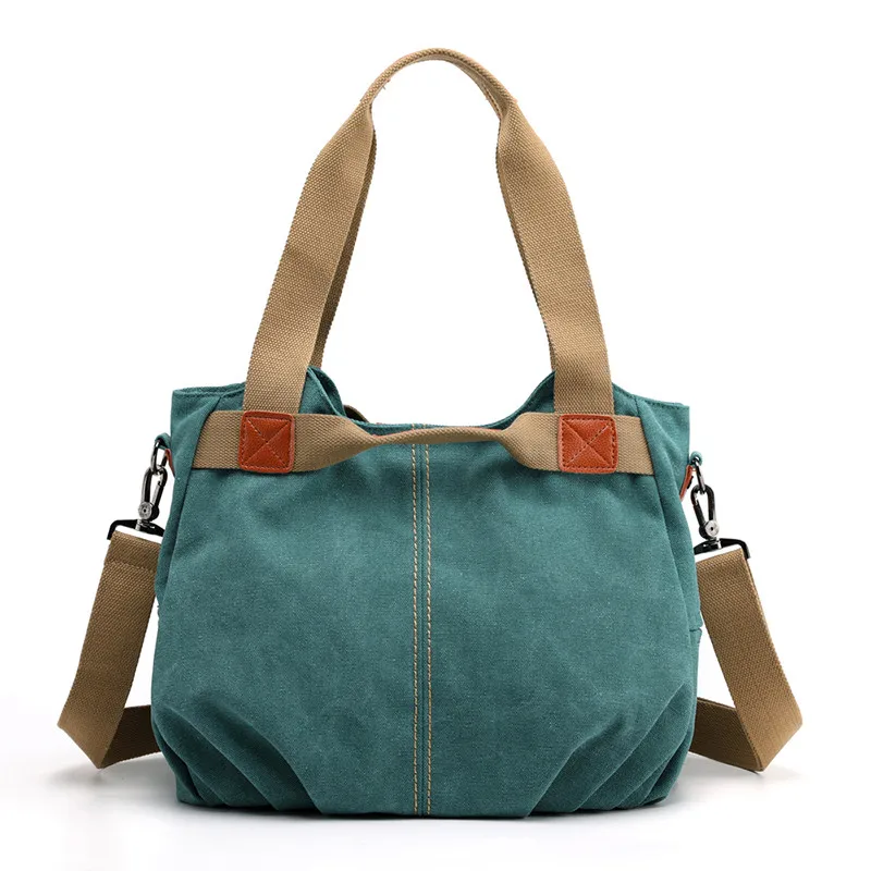Новая модная повседневная холщовая женская сумка на плечо большая Вместительная дорожная сумка через плечо для женщин хозяйственная сумка женская ручная сумка - Цвет: Green