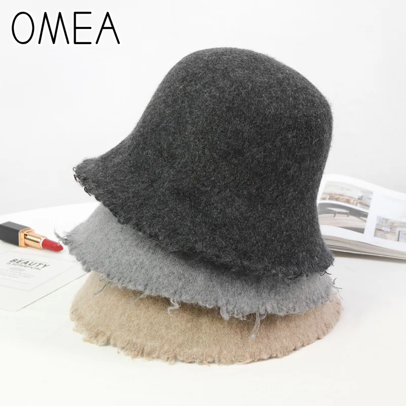 OMEA, женские фетровые шапки, шерстяная Панама, одноцветная узкая шляпа в стиле хип-хоп с заусенцами, зимняя шапка в стиле ретро для пеших прогулок, кашемировая шапка