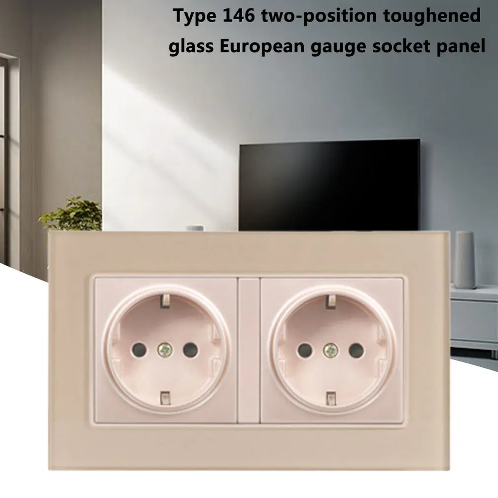 EU 146 Type Two German Socket German Standard Tempered Glass Socket Panel Export European Standard European German Socket