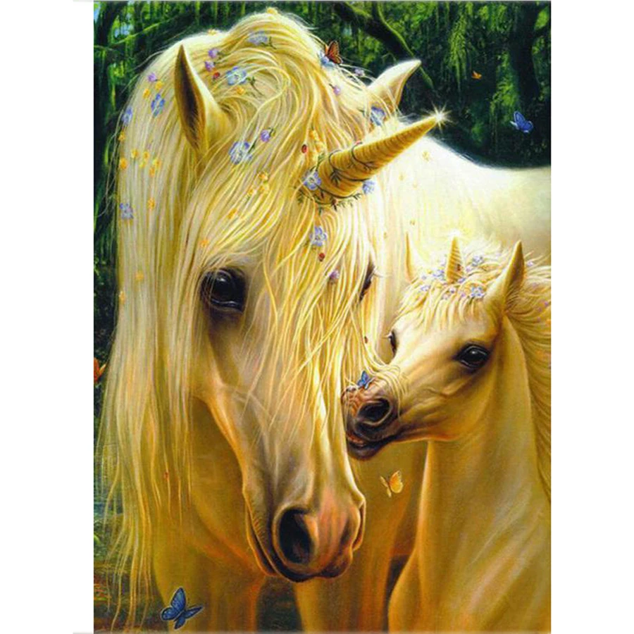 Diamond Painting Full Drill Needlework Diy Bright Rhinestones Unicorn White Horse Diamond Art Wall Arts Decor
