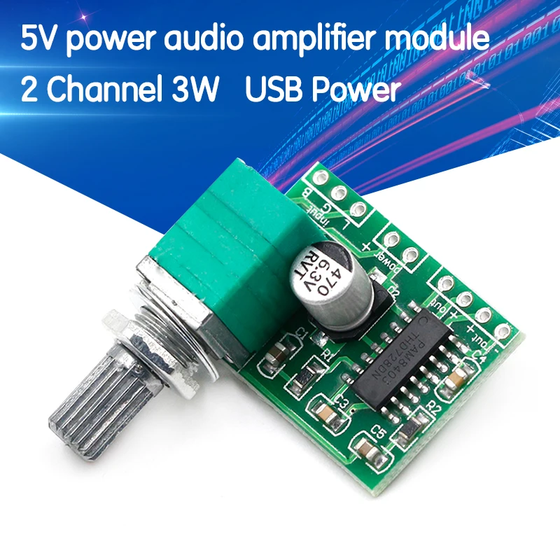 Pam8403 5v placa de amplificador de áudio de potência 2 canais 3w controle de volume/potência usb