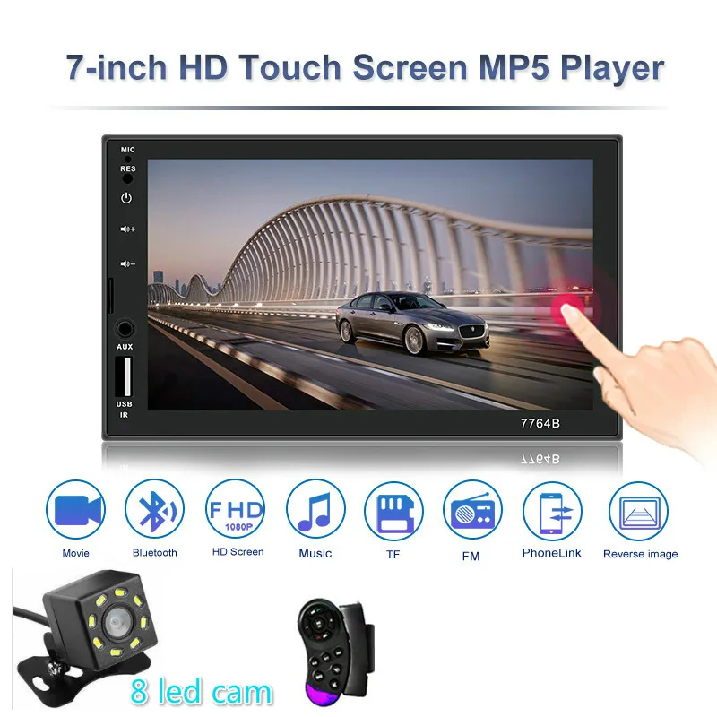 8 LED CAM MP 5 автомобильное радио Bluetooth 7 дюймов сенсорный Mirrorlink Android плеер камера заднего вида 2 Din Hands Free Авторадио din - Цвет: 8 LED CAM